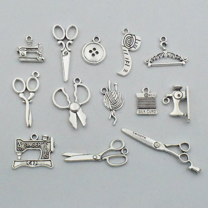 Youdiyla 68 PCS Silver Sewing Charms Collection - Mix Antique Scissor Pipe Yarn Clew Button Pendant Metal Supplies Findings for Jewelry Making (HM3) - Image 4